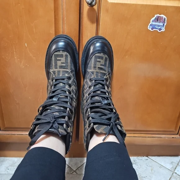 Designer Brown & Black FF Logo High-Top Boots Size 40/US9 - Picture 4 of 13